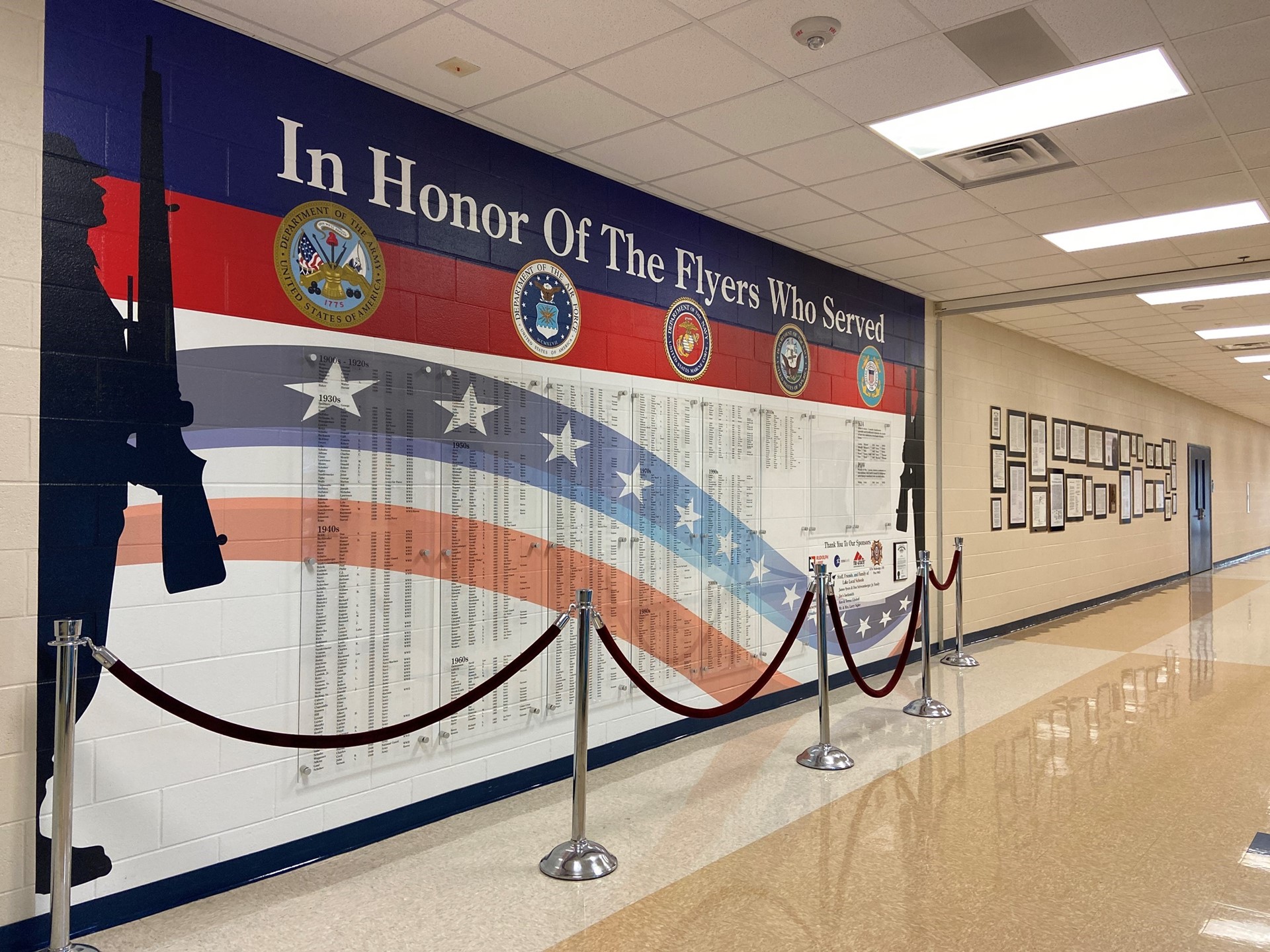 Veteran&#39;s wall at Lake High School In Honor of the Flyers Who Served