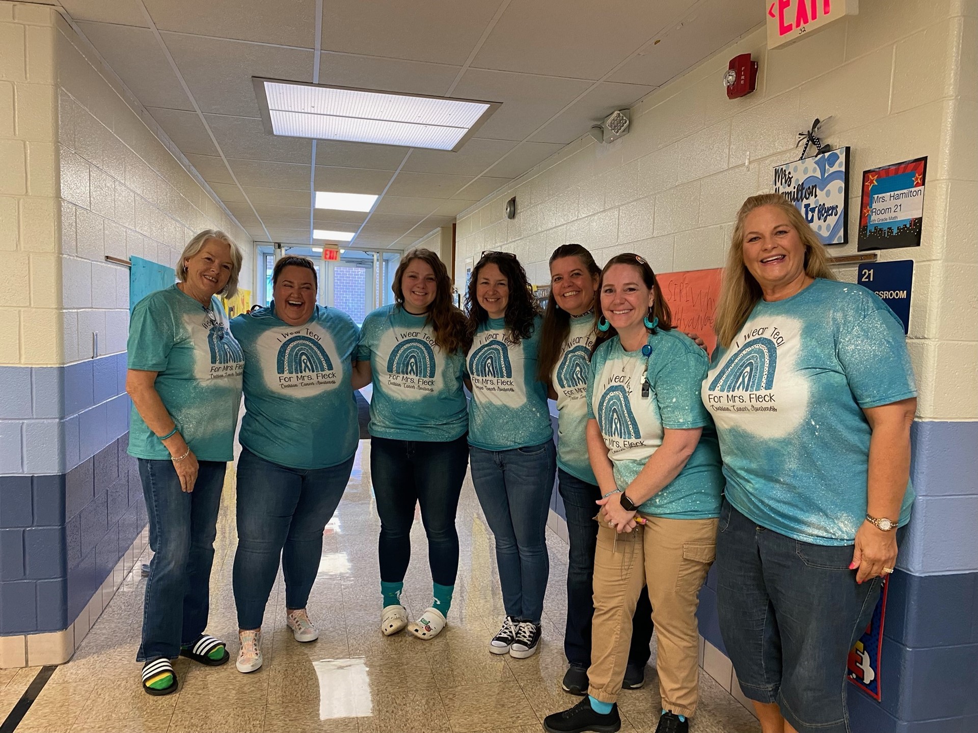 Lake teachers wear teal to support ovarian cancer. 