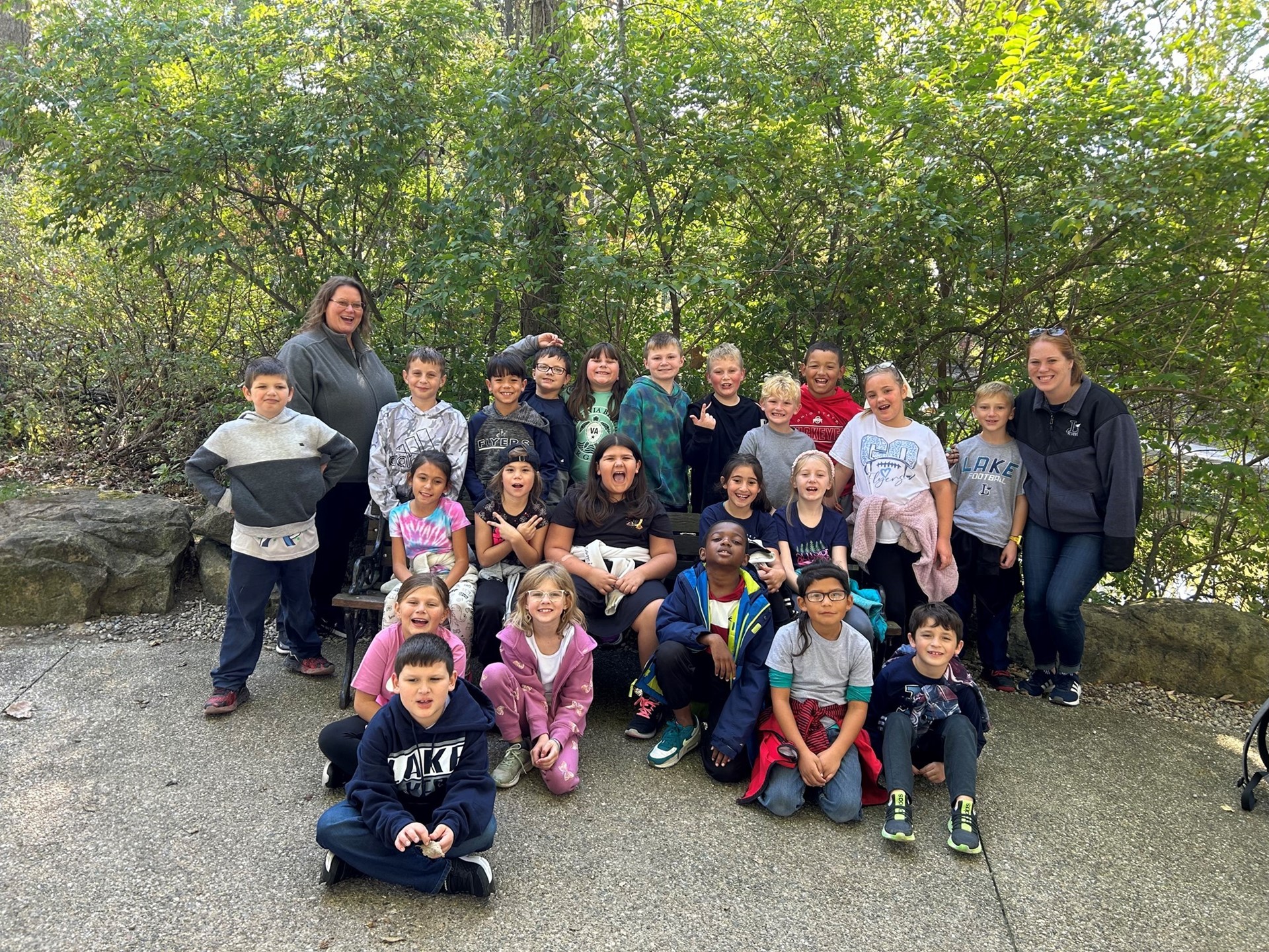 Third graders pose for a picture while on their field trip at the canal. 