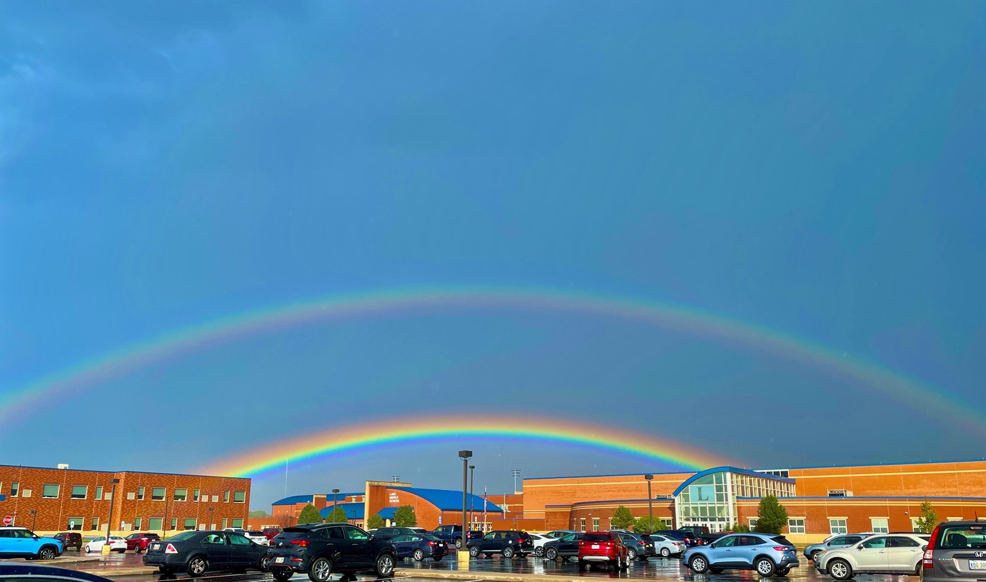 Double rainbow over the high school. 