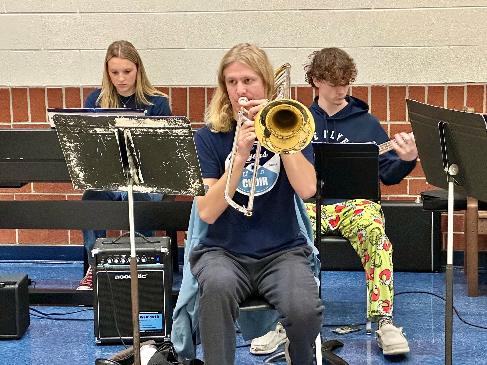 Jazz bands perform for the students as they arrive at school. 